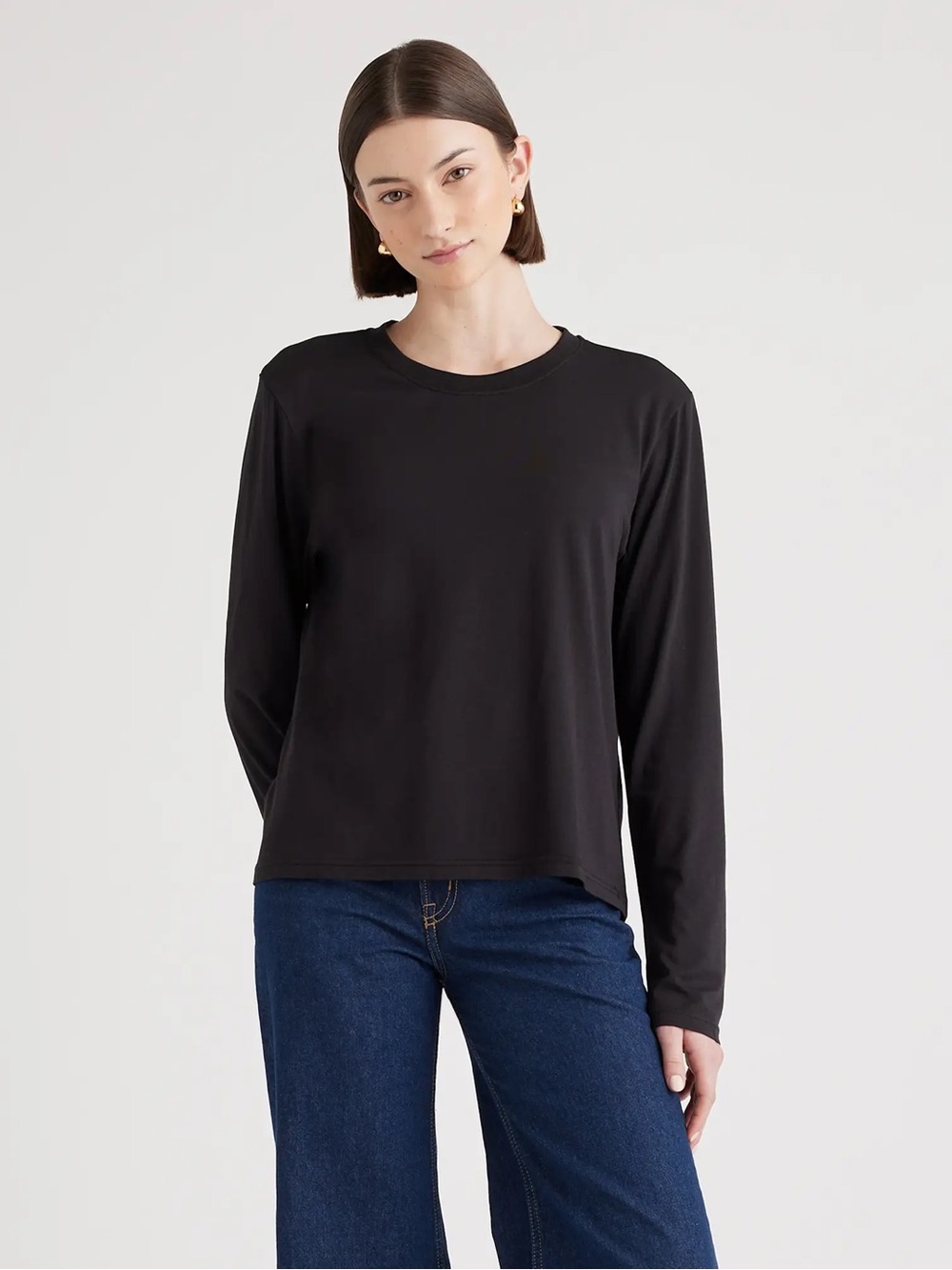 Quince Cotton Modal Relaxed Long Sleeve Tee Black
